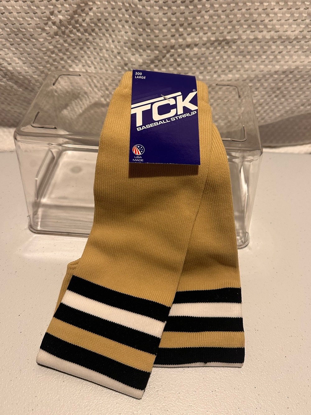 TCK Men's Gold Baseball Stirrup Socks with Black & White Stripes